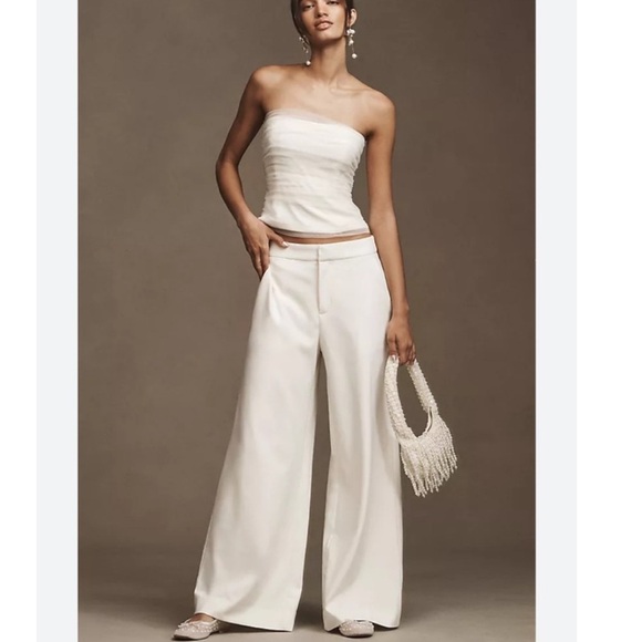 new Reformation white Auggie wide leg trousers in ivory white - Picture 1 of 6